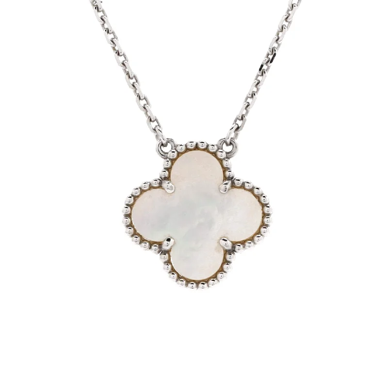 Timeless Beauty, Unbeatable Deals – Jewelry Sale On Vintage Alhambra Pendant Necklace 18K White Gold and Mother of Pearl