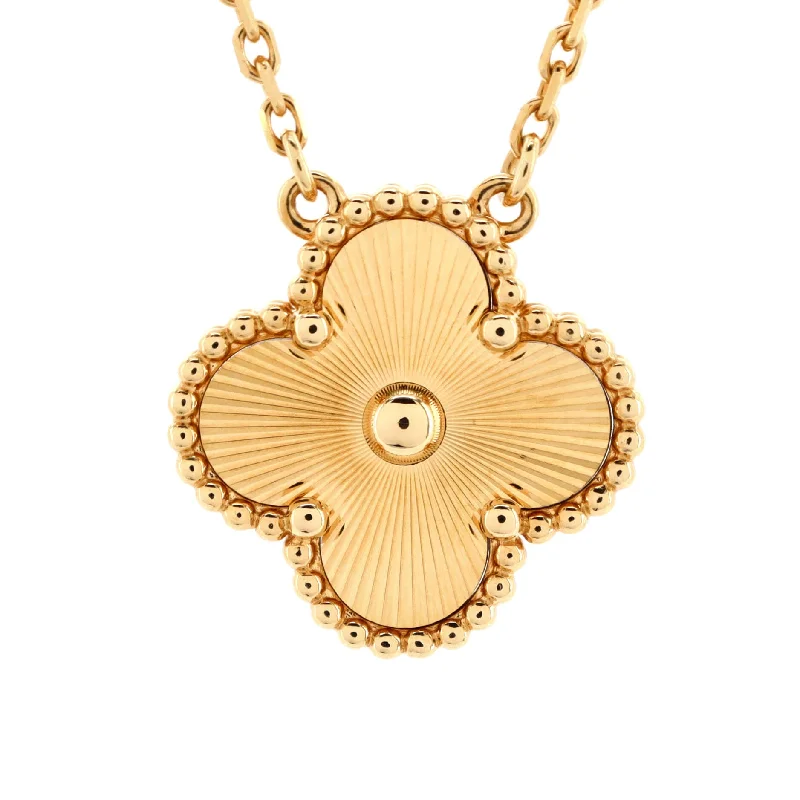 Dainty And Elegant Jewelry Now At Reduced Prices Vintage Alhambra Pendant Necklace Guilloche 18K Yellow Gold