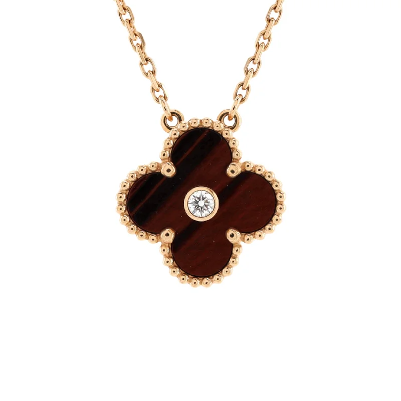 Get Ready To Sparkle – Special Jewelry Discounts Vintage Alhambra Pendant Necklace Limited Edition 18K Rose Gold and Bull's Eye with Diamond