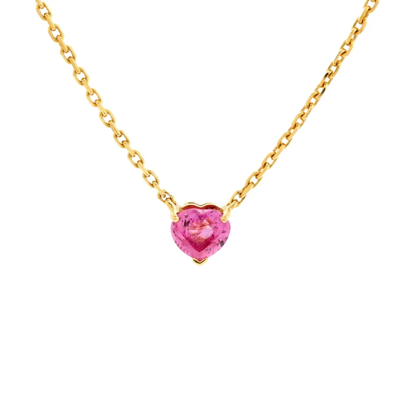 Classic And Modern Jewelry Styles On Sale Vintage Heart Necklace 18K Yellow Gold and Pink Sapphire
