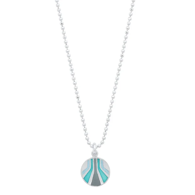 Waterproof Stainless Steel Jewelry For Lasting Beauty Women's Enameled Small Round "burst" Pendant Necklace In Sterling/blues