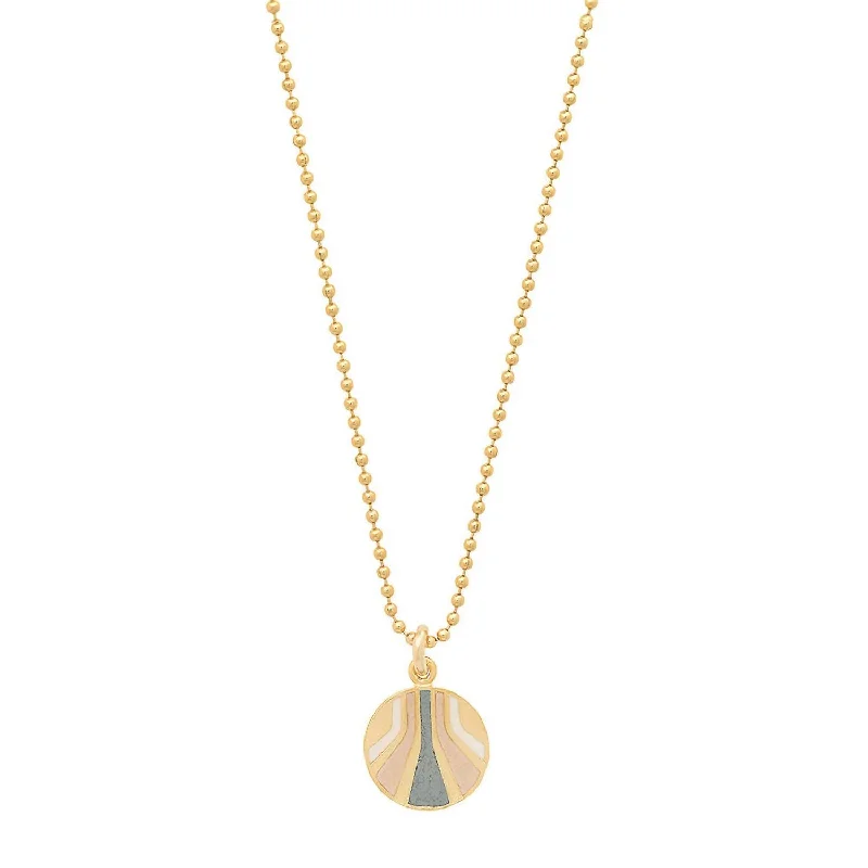 Buy More, Save More On Stunning Jewelry Pieces Women's Enameled Small Round "burst" Pendant Necklace In Vermeil/neutrals