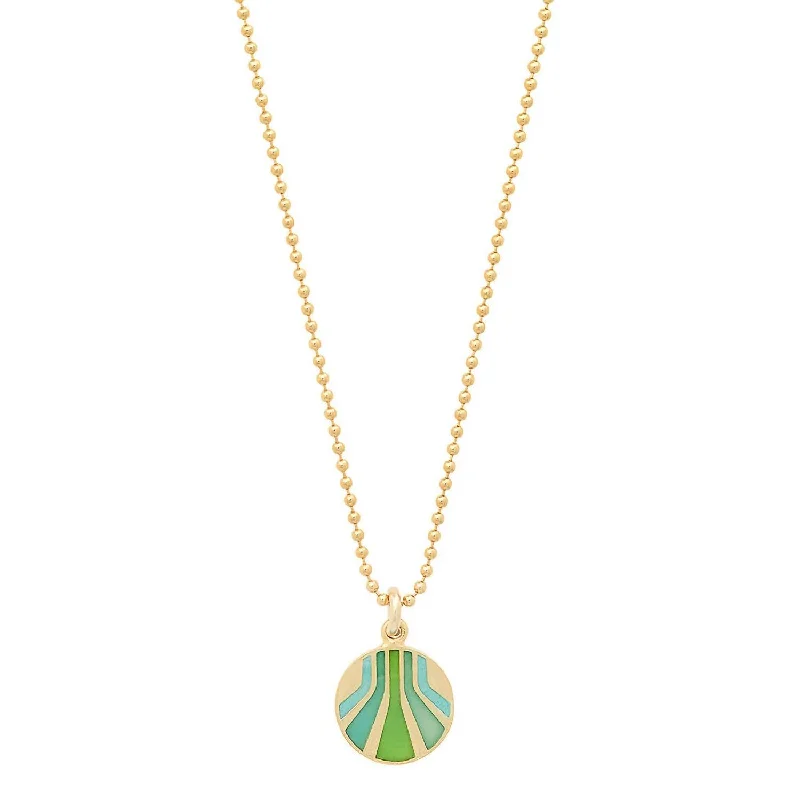 Adjustable Charm Bracelets For A Perfect Fit Women's Enameled Small Round "burst" Pendant Necklace In Vermeil/turquoise