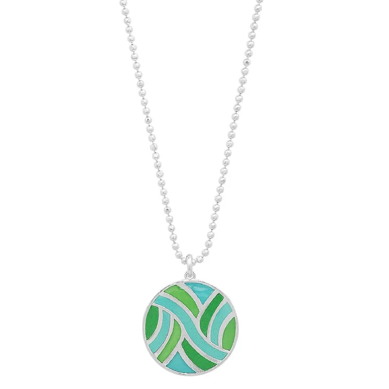 Fashion-Forward Geometric Jewelry For Contemporary Style Women's Large Round Enameled "swirl" Pendant Necklace In Sterling/turquoise
