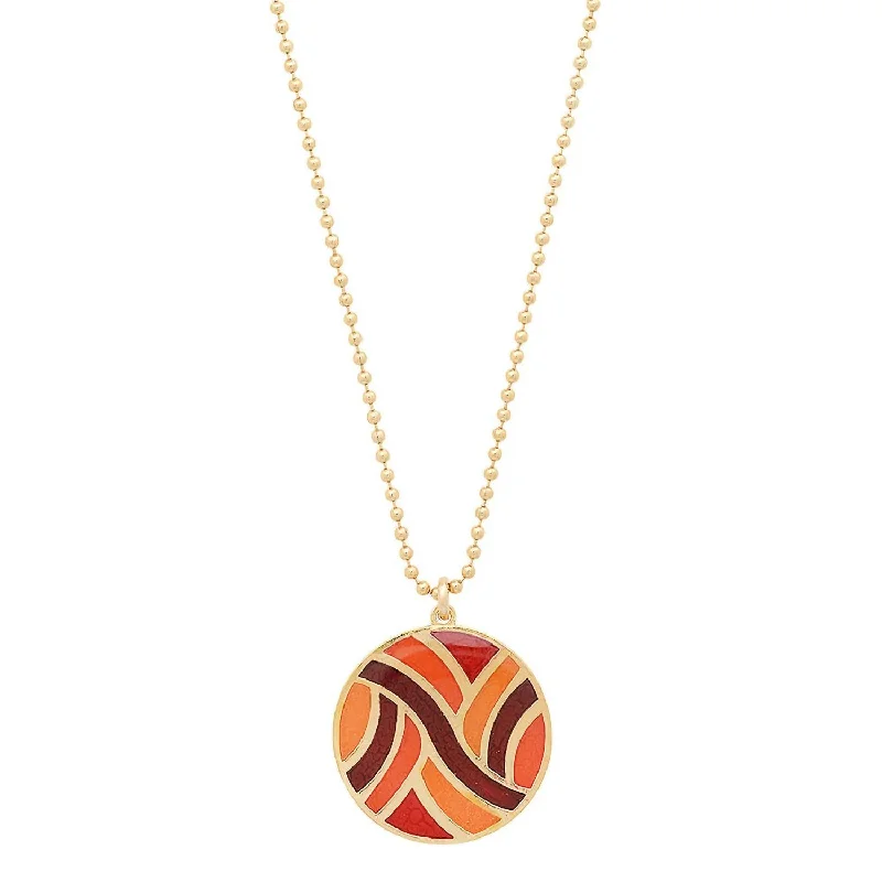 Premium Diamond Jewelry For Unforgettable Moments Women's Large Round Enameled "swirl" Pendant Necklace In Vermeil/red