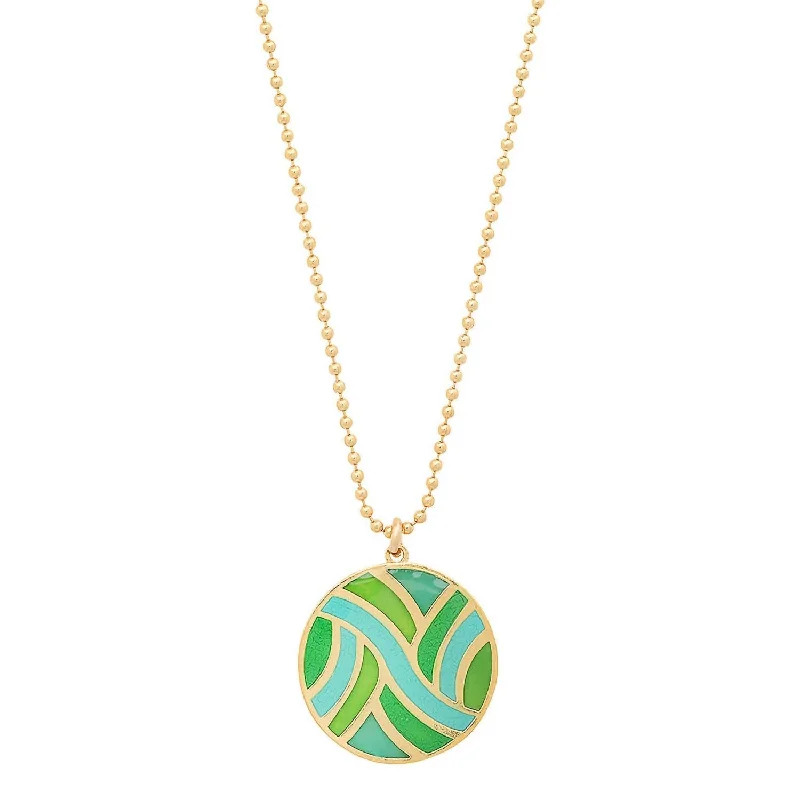 Versatile Layering Jewelry For Effortless Chic Women's Large Round Enameled "swirl" Pendant Necklace In Vermeil/turquoise
