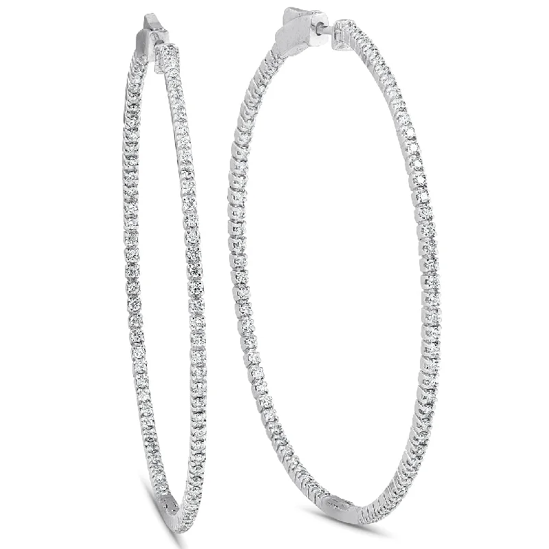 Limited-Time Offer On Elegant Jewelry Pieces 1.20Ct Diamond Inside Outside Skinny Hoops 14k White Gold Lab Grown2" Tall
