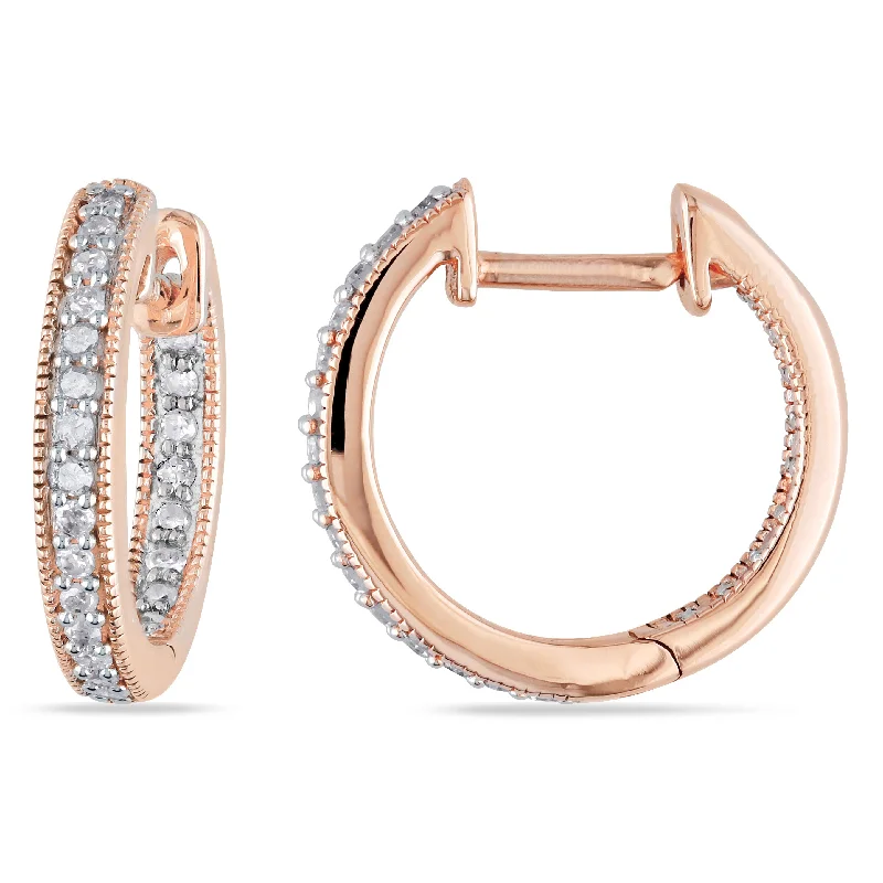 Unique Jewelry Designs Now At Discounted Rates 1/4 CT TW Diamond Inside Outside Hoop Earrings in 14K Rose Gold