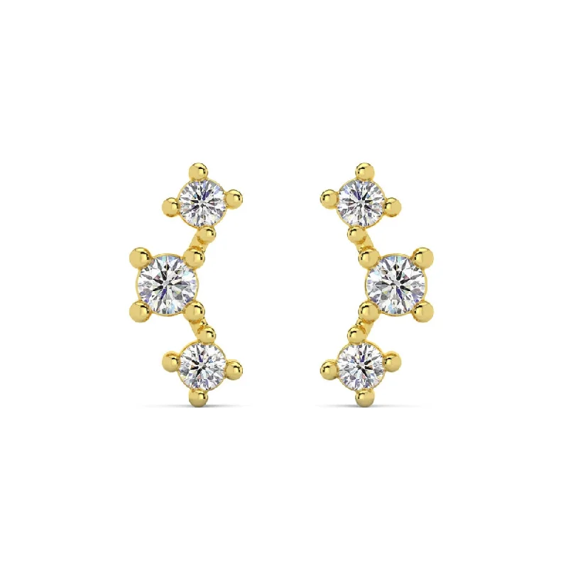 Timeless Jewelry At Special Discount Rates 1/5Ct TW 3-Stone Diamond Crawler Earrings 14k Gold Studs Lab Grown 1/3" Tall