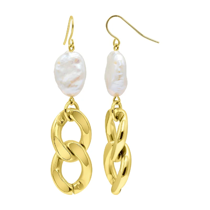 Exclusive Jewelry Sale – Shine For Less 14K Gold Plated Freshwater Pearl Curb Chain Earrings