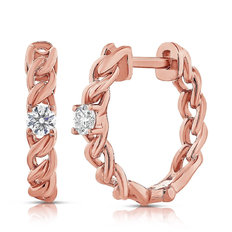 Handcrafted Beauty At Affordable Prices 14k RG 1.98GR HUGGIE EARRINGS 2 ROUND DIAMONDS 0.12
