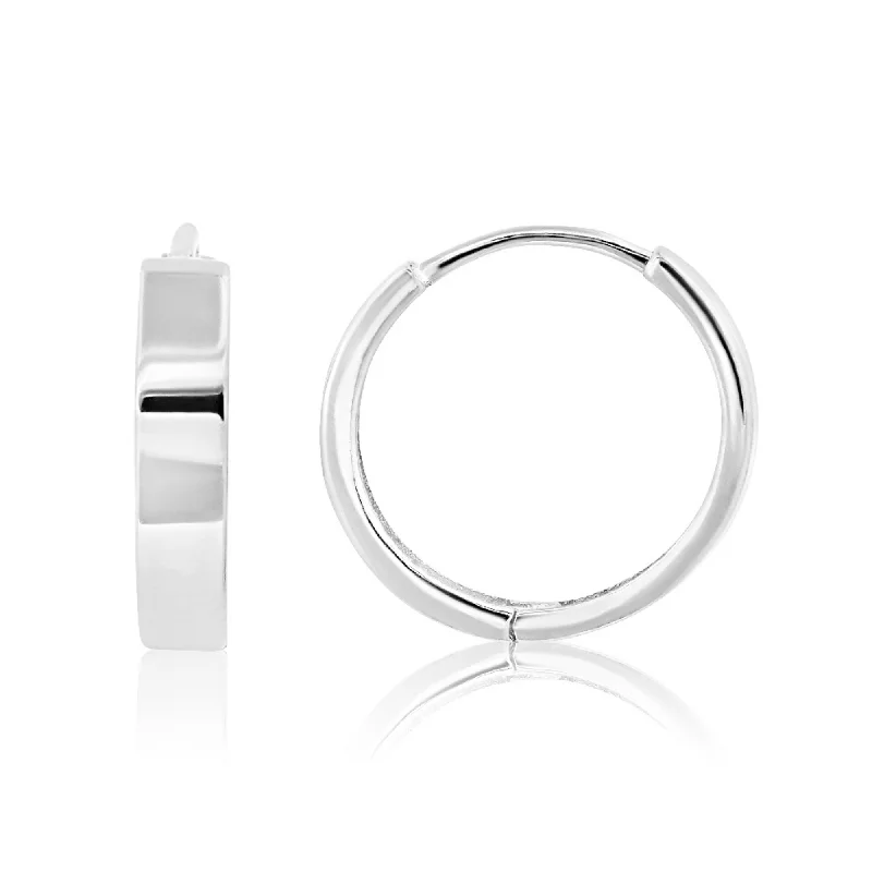 Modern Jewelry At Exclusive Discounts – Shop Today 14K White Gold 12mm Flat Style Huggie Hoop Earrings with Hidden Post Hinged Closure