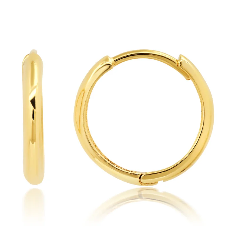 Personalized Jewelry Sale – Unique Pieces At Great Prices 14K Yellow Gold 14mm Domed Style Huggie Hoop Earrings with Hidden Post Hinged Closure