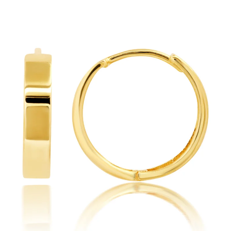 Exclusive Jewelry Sale – Sparkle For Less 14K Yellow Gold 14mm Flat Style Huggie Hoop Earrings with Hidden Post Hinged Closure