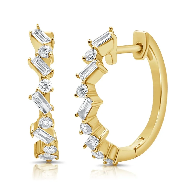 Unique Jewelry For Less – Shop The Sale Now 14K YG 2.50GR HUGGIE EARRINGS 10 BAGGETT DIAMONDS 10 0.32 ROUND DIAMONDS 8 0.15