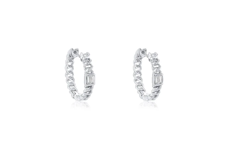 Get Your Favorite Jewelry At The Best Price 14k YG 2.72GR HUGGIE EARRINGS WITH 2 BAGGETT DIAMONDS 0.08