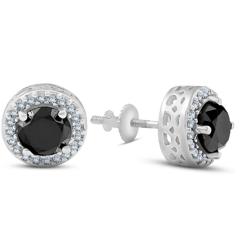 Personalized Jewelry Sale – Meaningful Gifts At Great Prices 2 1/5 ct Black Diamond Screw Back Halo Studs 14K White Gold