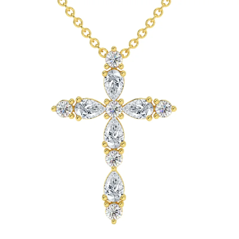 Special Sale On Handcrafted Jewelry – Shop Today 3/4Ct Diamond Cross Round & Pear Shape 14k Gold Necklace Lab Grown 1" Tall