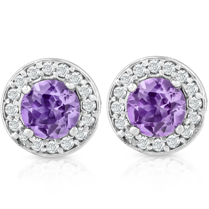 Exclusive Jewelry Sale Event – Shop Now 5/8ct Halo Diamond Amethyst Studs 14K White Gold