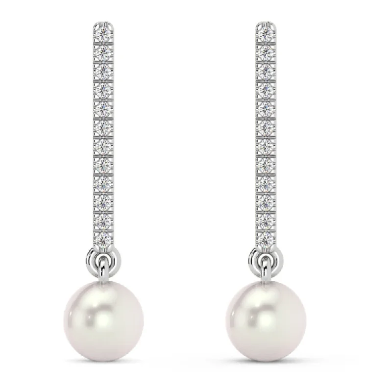 Limited-Time Jewelry Sale – Don't Miss These Deals 6mm Pearl & Diamond Dangle Earrings Women's 14k Gold Tennis Earrings Lab Grown