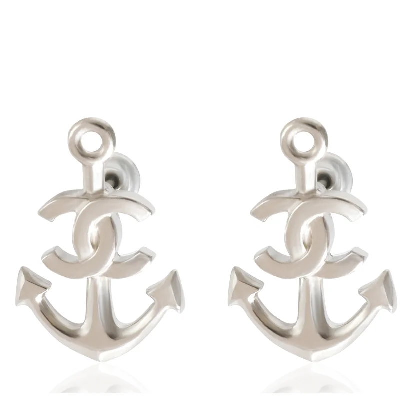Fashion-Forward Jewelry At Exclusive Discounts Chanel 2018  Anchor CC Earrings in  Palladium Plated
