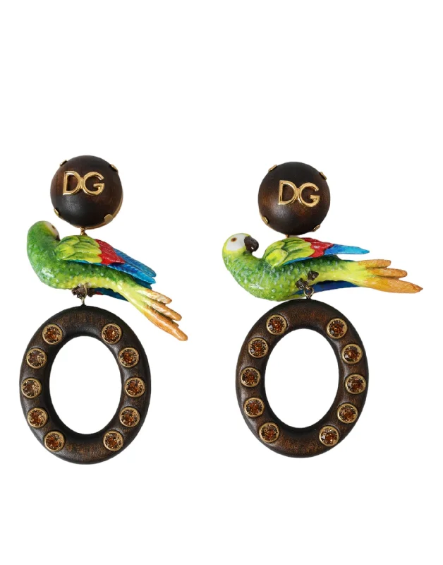 Exclusive Online Jewelry Sale – Don't Wait Dolce & Gabbana multi Parrot Wood Brass Crystal Embellished Women's Earrings