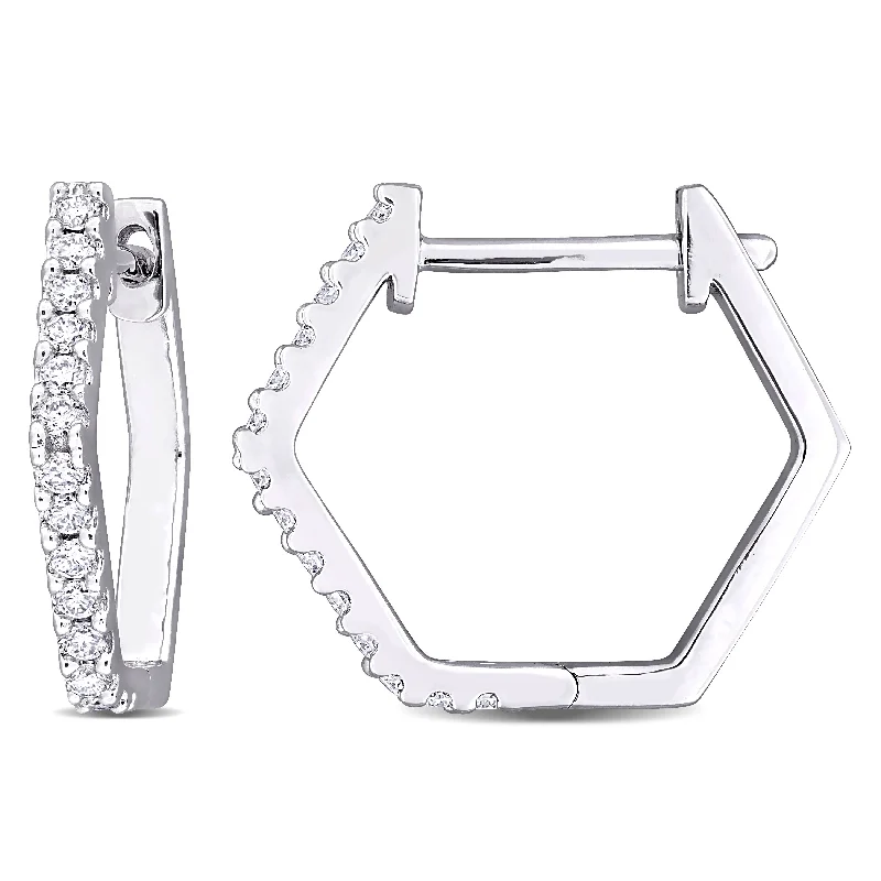 High-Quality Jewelry At A Fraction Of The Cost Eternally Yours 1/3ct DEW Created Moissanite Pentagon Hoop Earrings in Sterling Silver
