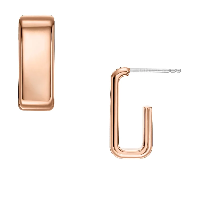 Seasonal Jewelry Sale – Upgrade Your Collection Fossil Women's Archival Core Essentials Rose Gold-Tone Stainless Steel Hoop Earrings
