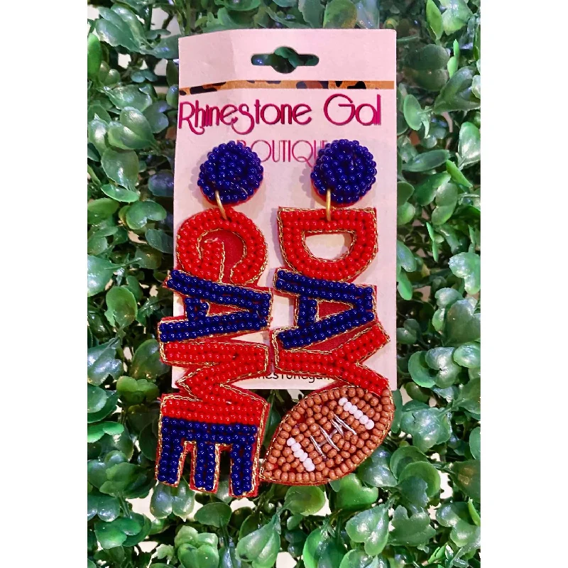 Get Ready To Sparkle – Special Jewelry Discounts Game Day Seed Bead Football Earrings In Red/blue