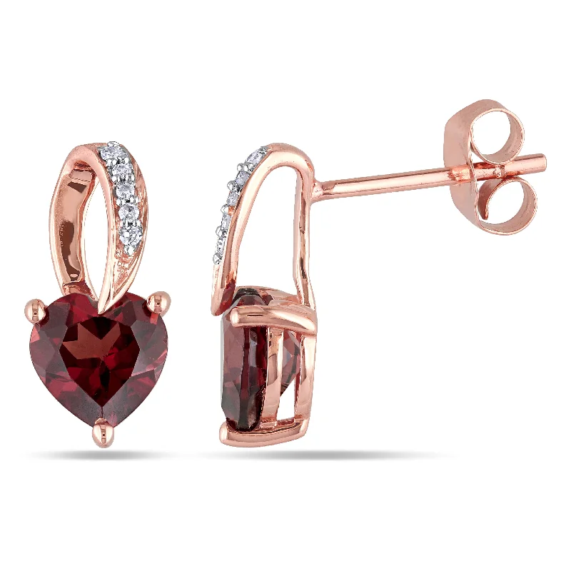 Unmissable Jewelry Sale – Shop Before It's Too Late Heart Shaped Garnet Earrings with Diamonds in 10k Rose Gold