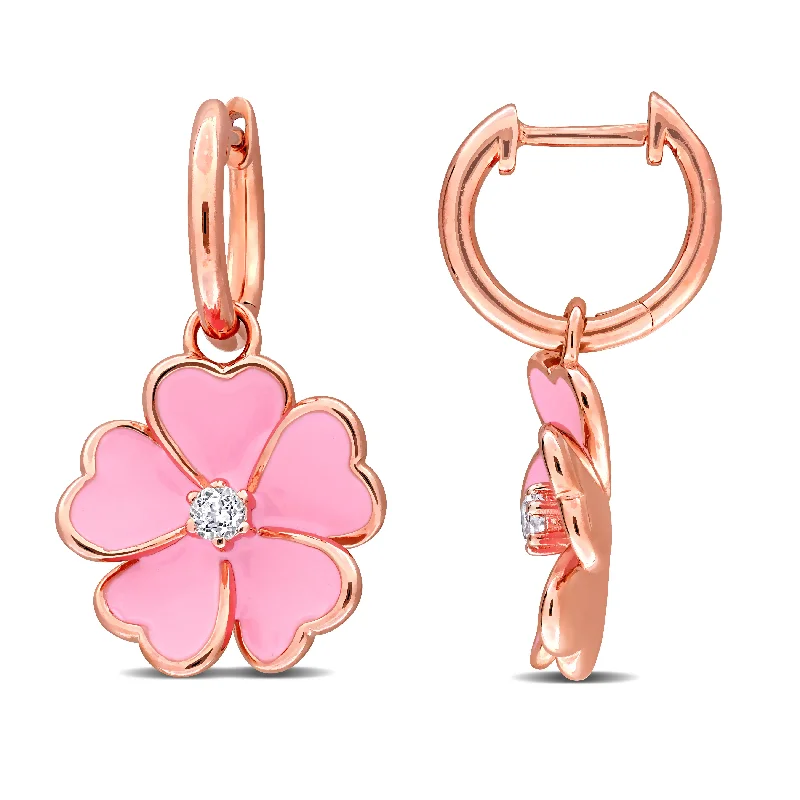 Elegant Designs, Unbeatable Discounts – Shop Jewelry Now Mimi & Max 1/6ct TGW White Topaz Pink Enamel Plated Flower Hoop Earrings Rose Silver