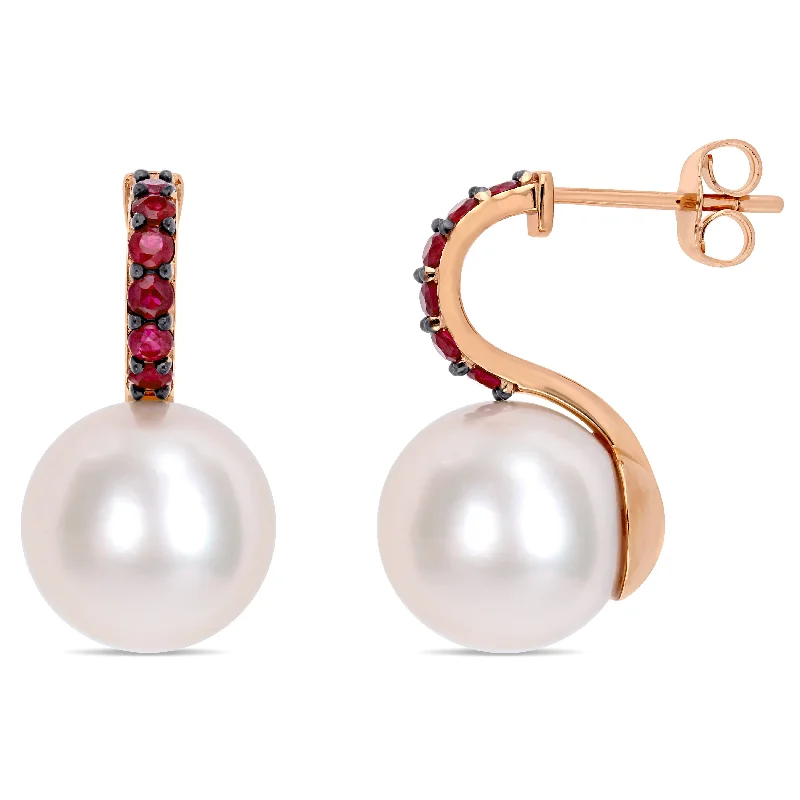Everyday Jewelry Essentials Now On Sale Mimi & Max 11-12mm Cultured Freshwater Pearl and 1/2ct TGW Ruby Drop Earrings in 10k Rose Gold
