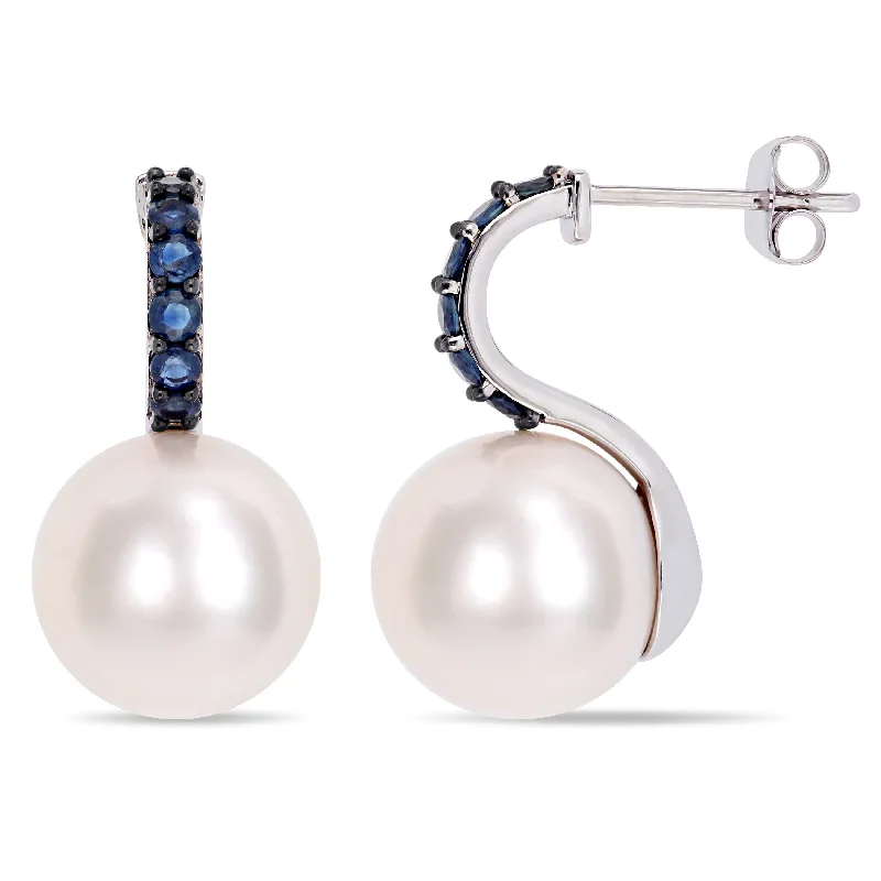 Dainty And Elegant Jewelry Now At Reduced Prices Mimi & Max 11-12mm Cultured Freshwater Pearl and 5/8ct TGW Sapphire Drop Earrings in 10k White Gold