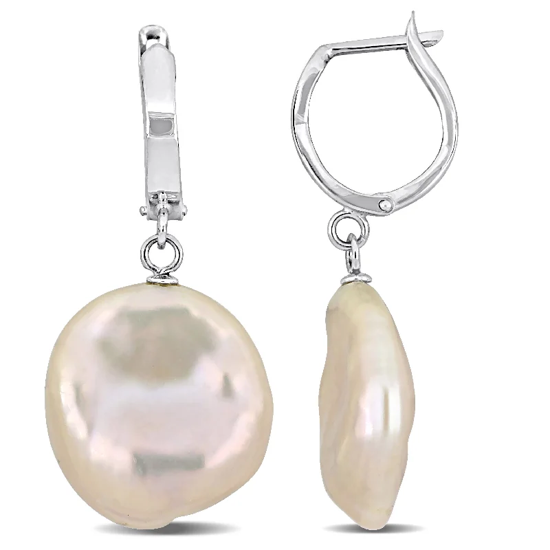 Stunning Jewelry Pieces At The Lowest Prices Ever Mimi & Max 16.5-17mm Cultured Freshwater Pink Coin Pearl Hoop Earrings in 14k White Gold