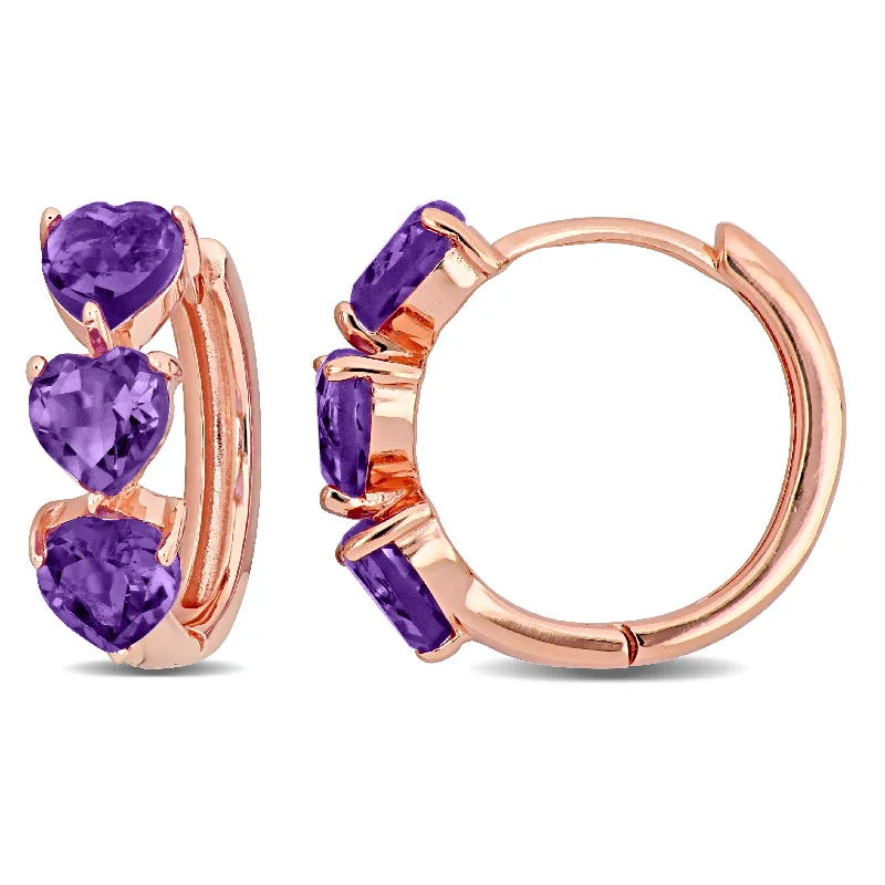 Special Sale On Handcrafted Jewelry – Shop Today Mimi & Max 2 3/8ct TGW Amethyst Triple Heart Hoop Earrings in Rose Plated Sterling Silver