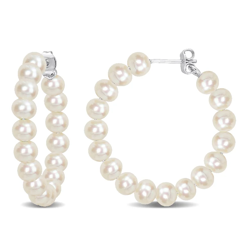 Unmissable Deals On Handmade Jewelry Collections Mimi & Max 5-5.5mm Cultured Freshwater Pearl Hoop Earrings in Sterling Silver