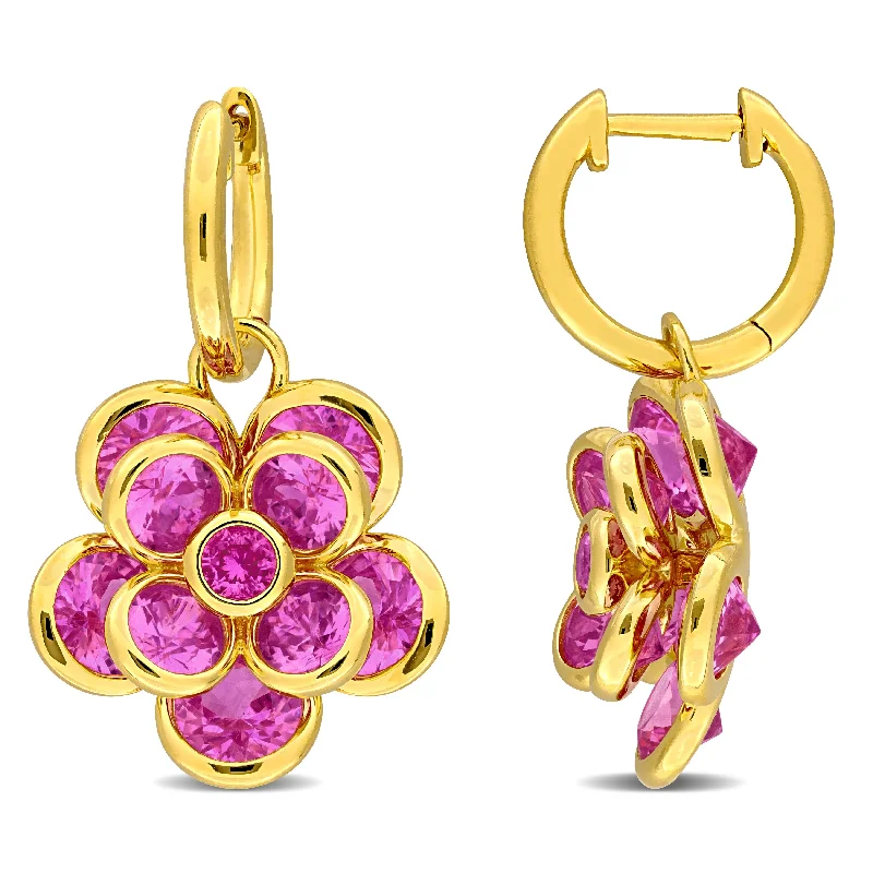 Buy More, Save More – Special Jewelry Discounts Mimi & Max 7 1/2ct TGW Created Pink Sapphire Flower Hoop Earrings Yellow Silver