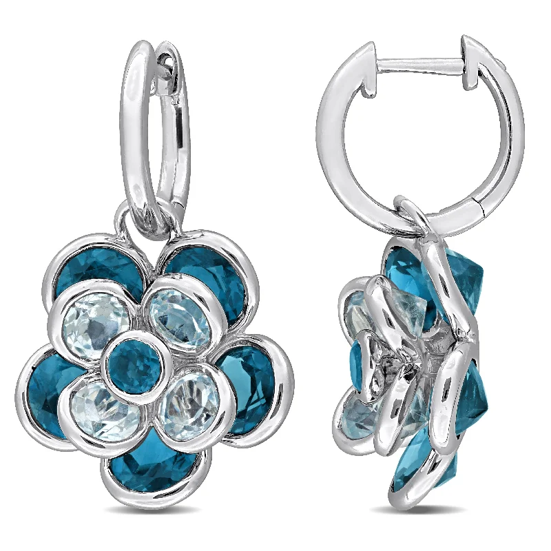 Exclusive Gemstone Jewelry At Special Prices Mimi & Max 8 1/4ct TGW London Blue Topaz Sky Blue Topaz Flower Hoop Earrings in Sterling Silver