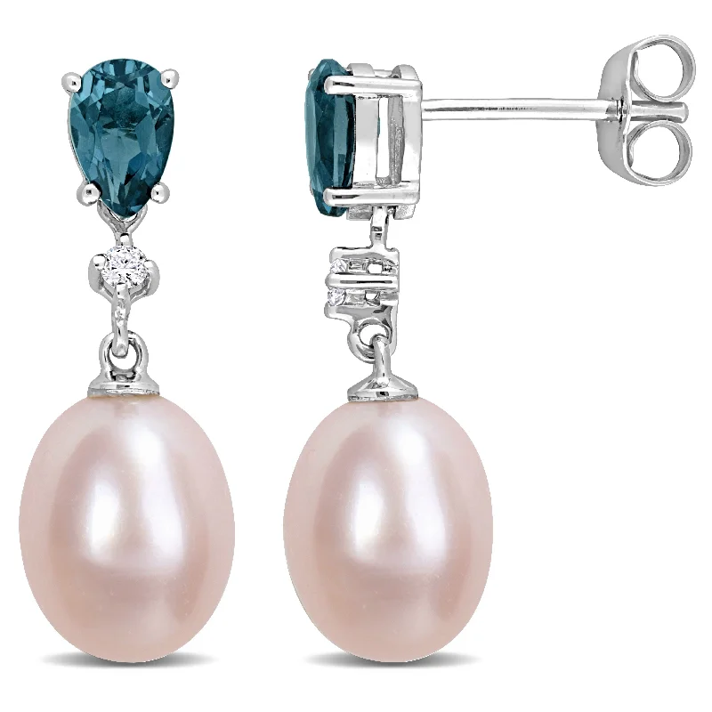 Best Jewelry Deals – Shop Premium Pieces At Great Prices Mimi & Max 8-8.5mm Cultured Freshwater Pink Pearl 1ct TGW Pear-Cut Blue Topaz and Diamond Accent Drop Earrings in 10k White Gold