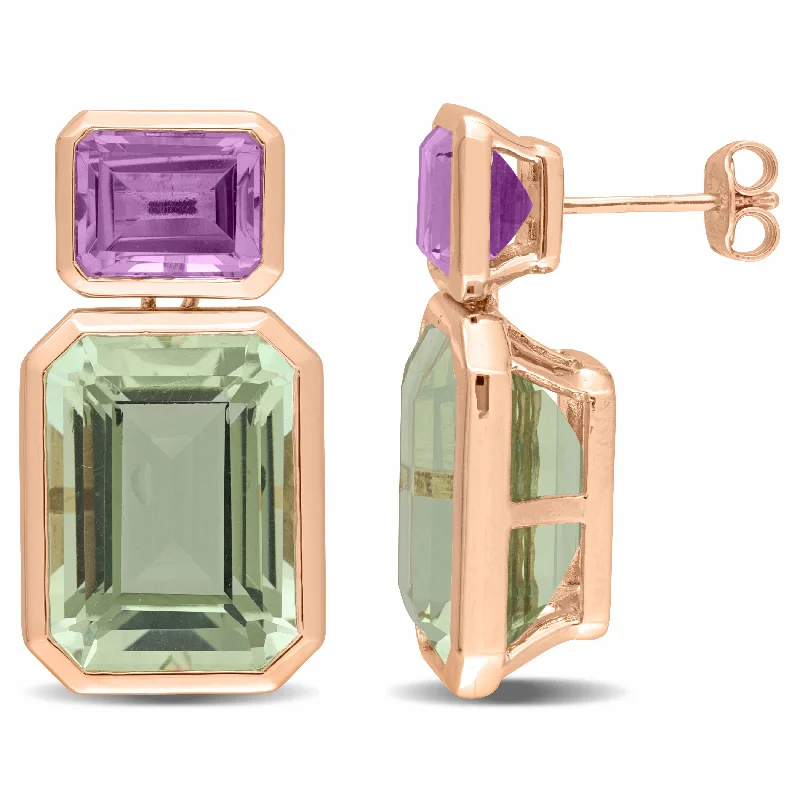 Premium Jewelry Now Available At Special Discounts Mimi & Max Womens 28ct TGW Octagon-Cut Rose De France and Octagon-Cut Green Quartz Two Stone Earrings in Rose Plated Sterling Silver