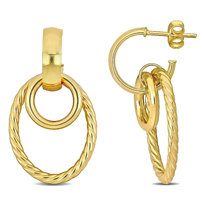 Get Ready To Sparkle – Special Jewelry Discounts Open Huggie Hoop with Open Circle & Oval Drop Earrings in 14K Yellow Gold