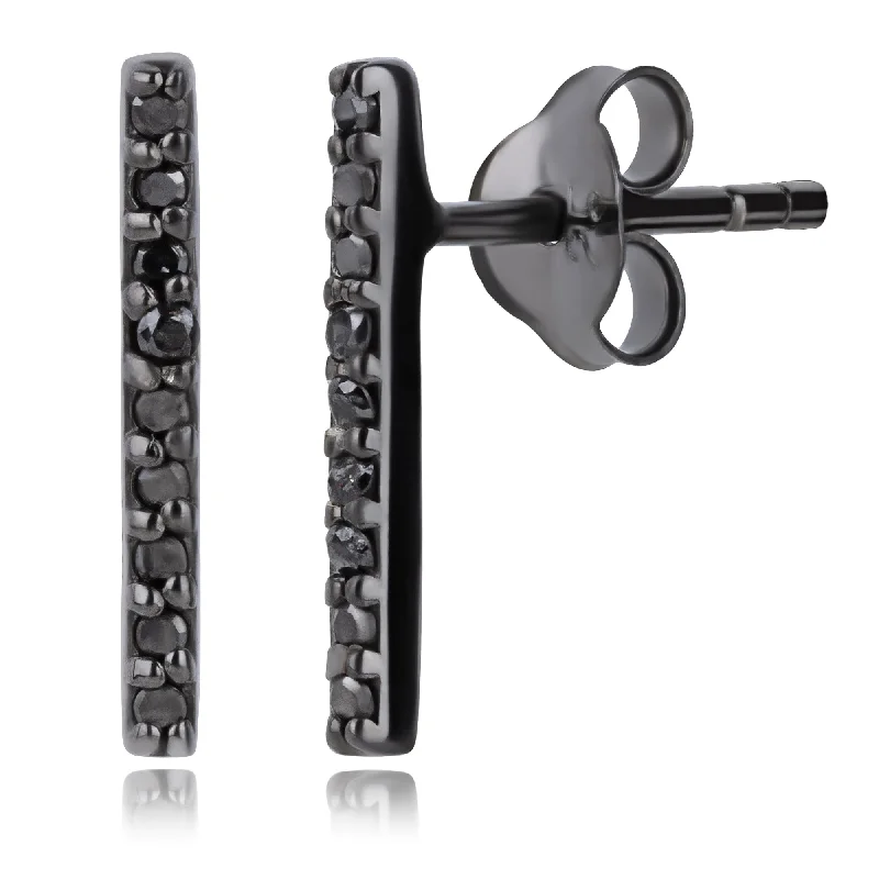 Affordable Luxury Jewelry For Every Occasion Real Black Diamond Bar Earrings in Sterling Silver