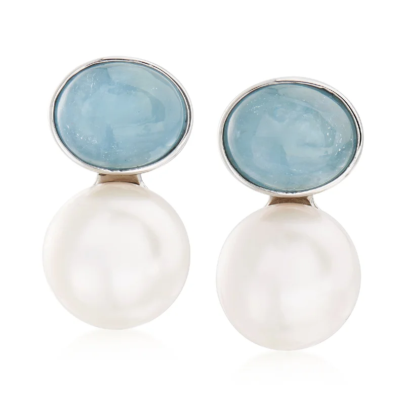 Get The Best Deals On Timeless Jewelry Pieces Ross-Simons 13.5-14mm Cultured Pearl and 10.00 Aquamarine Earrings in Sterling Silver