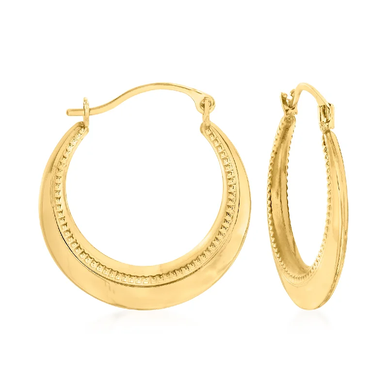 Shop Signature Jewelry Styles At Exclusive Prices Ross-Simons 14kt Yellow Gold Beaded and Polished Hoop Earrings