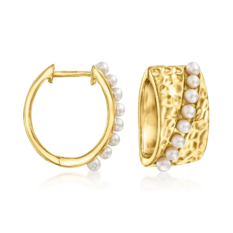 Classic And Modern Jewelry Styles On Sale Ross-Simons 2-2.5mm Cultured Pearl Stripe Hoop Earrings in 18kt Gold Over Sterling