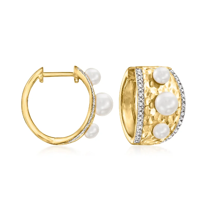 Personalized Jewelry Sale – Unique Gifts At Low Prices Ross-Simons 3.5-5.5mm Cultured Pearl and . Diamond Hoop Earrings in 18kt Gold Over Sterling
