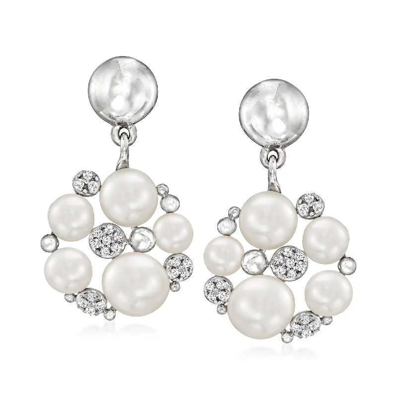 Breathtaking Jewelry At Limited-Time Savings Ross-Simons 3.5-6.5mm Cultured Pearl and . Diamond Drop Earrings in Sterling Silver