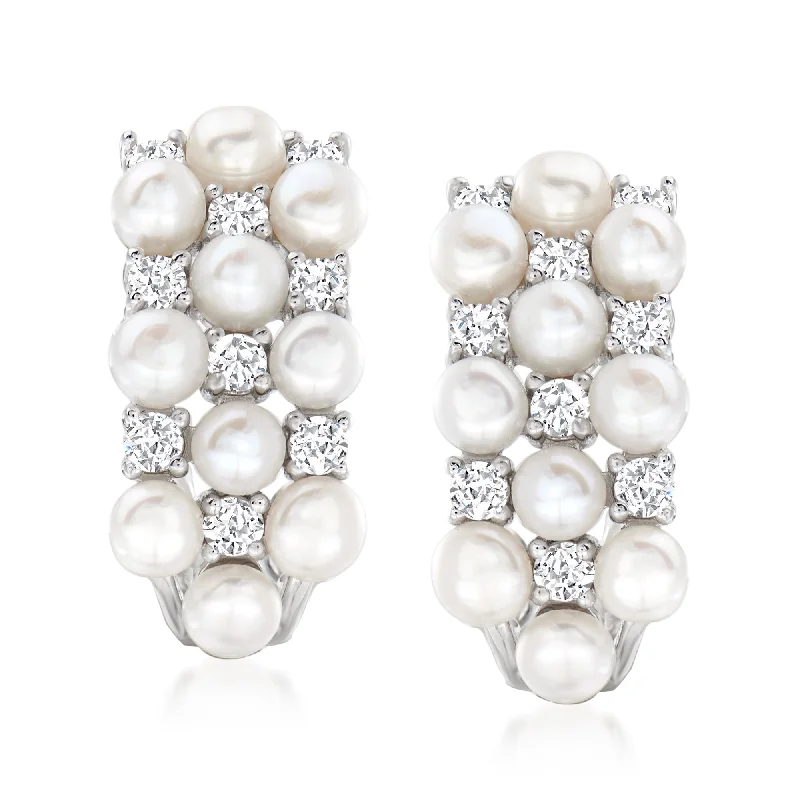 Special Jewelry Deals – Upgrade Your Collection Ross-Simons 3mm Cultured Pearl and . White Topaz Earrings in Sterling Silver