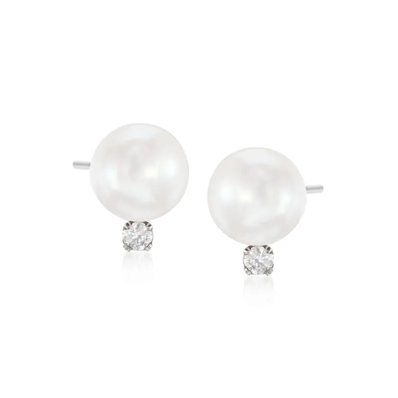 Your Dream Jewelry At Dream Prices Ross-Simons 7-7.5mm Cultured Akoya Pearl and . Diamond Earrings in 14kt White Gold