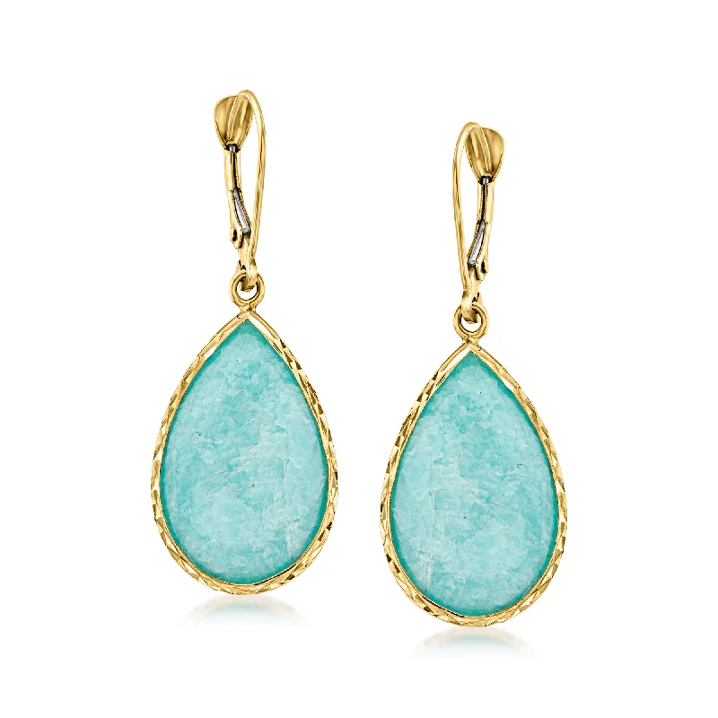 Get Ready To Sparkle – Special Jewelry Discounts Ross-Simons Amazonite Drop Earrings in 14kt Yellow Gold